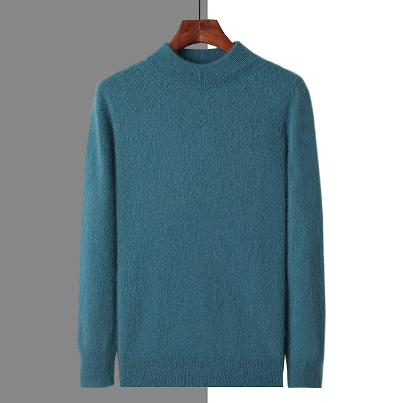 

MVLYFLRT 2023 Autumn/Winter New Men's Clothing Half High Collar Jumper 100% Mink Cashmere Sweater Solid Knitted Pullover BR-106