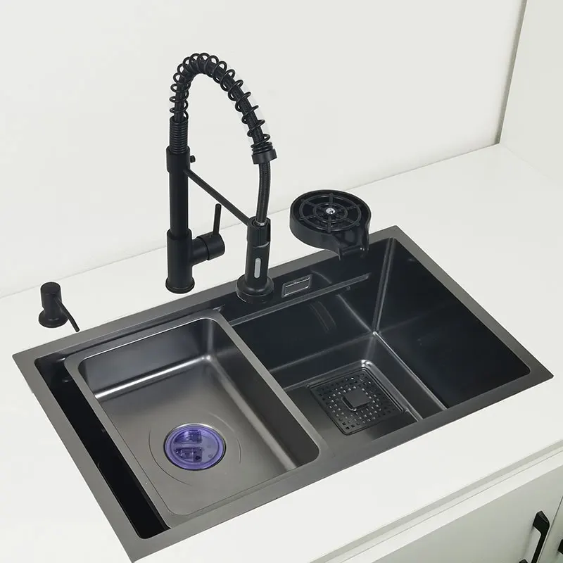 

Matt black kitchen sink Above Mount or undermount Nano Washing Basin with chopping board Cup washer304 Stainless Steel sinks