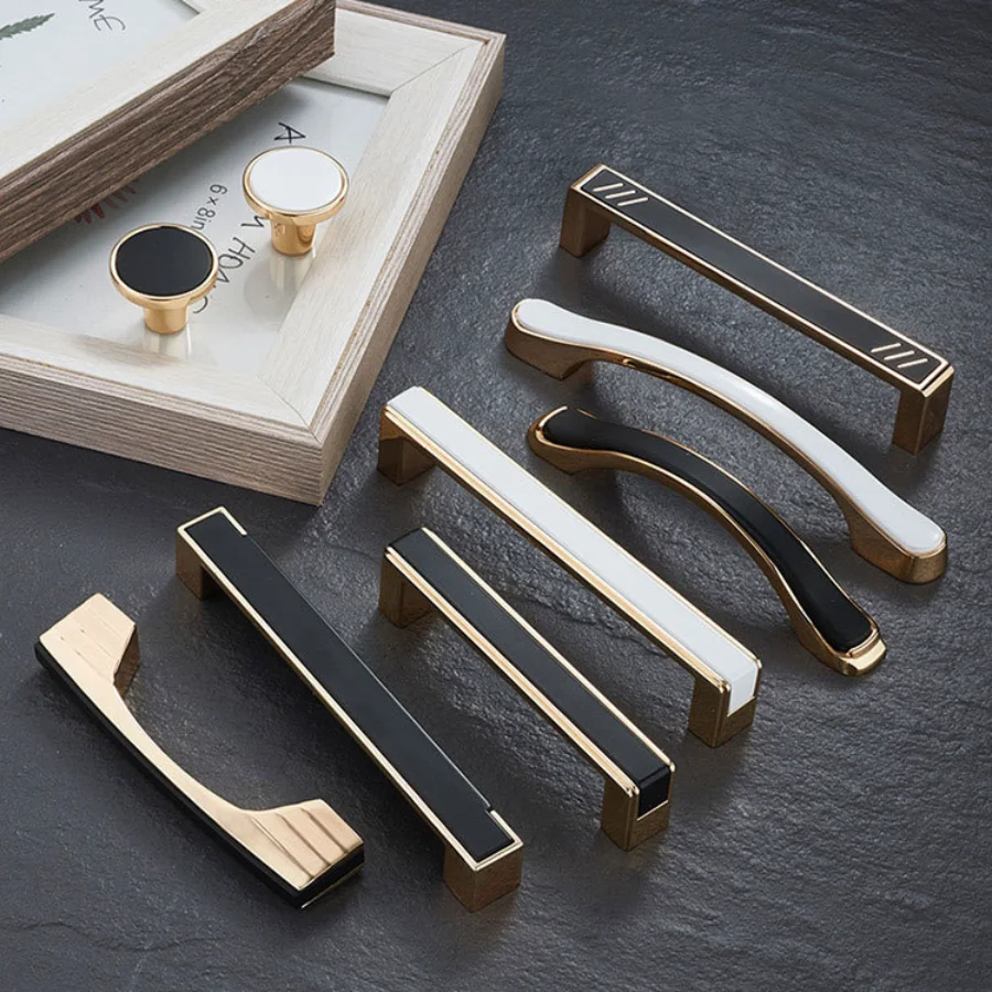 

Ручки для мебели в скандинавском стиле, ручка для кухонного ящика с шагом 96-128 мм, черная, Золотая и белая, золотая фурнитура, дверная ручка