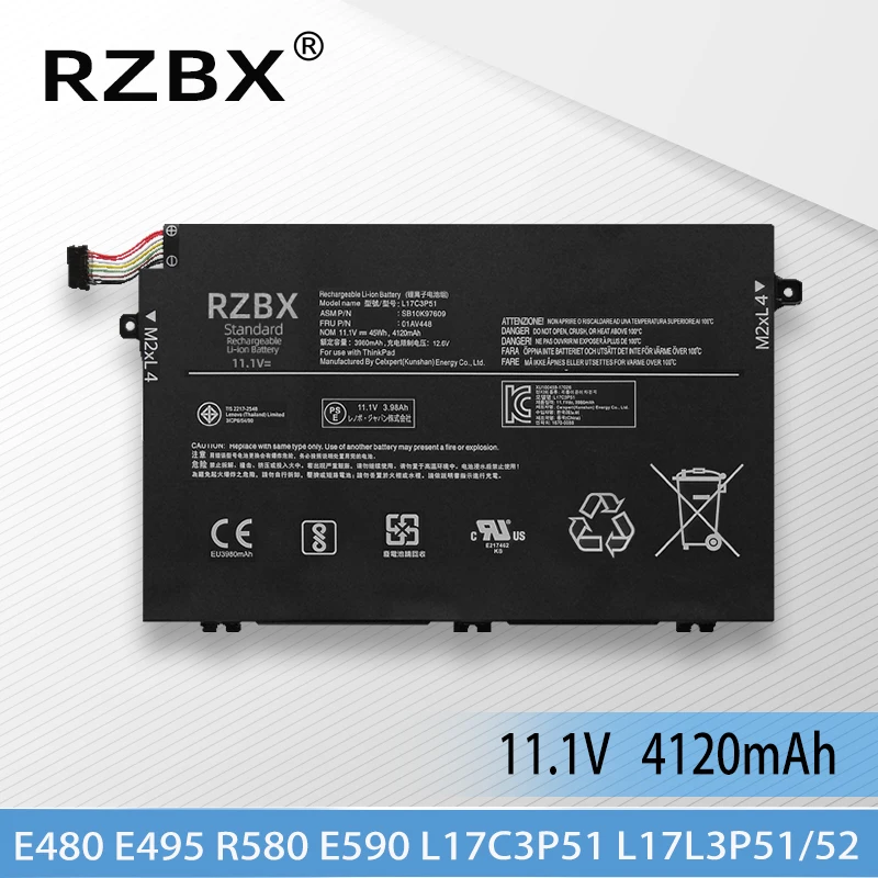 

RZBX 01AV448 Laptop Battery For Lenovo ThinkPad E495 E595 R490 TP00095A TP00094A E14 TP00116A 01AV445/446/447 L17M3P51 L17L3P52