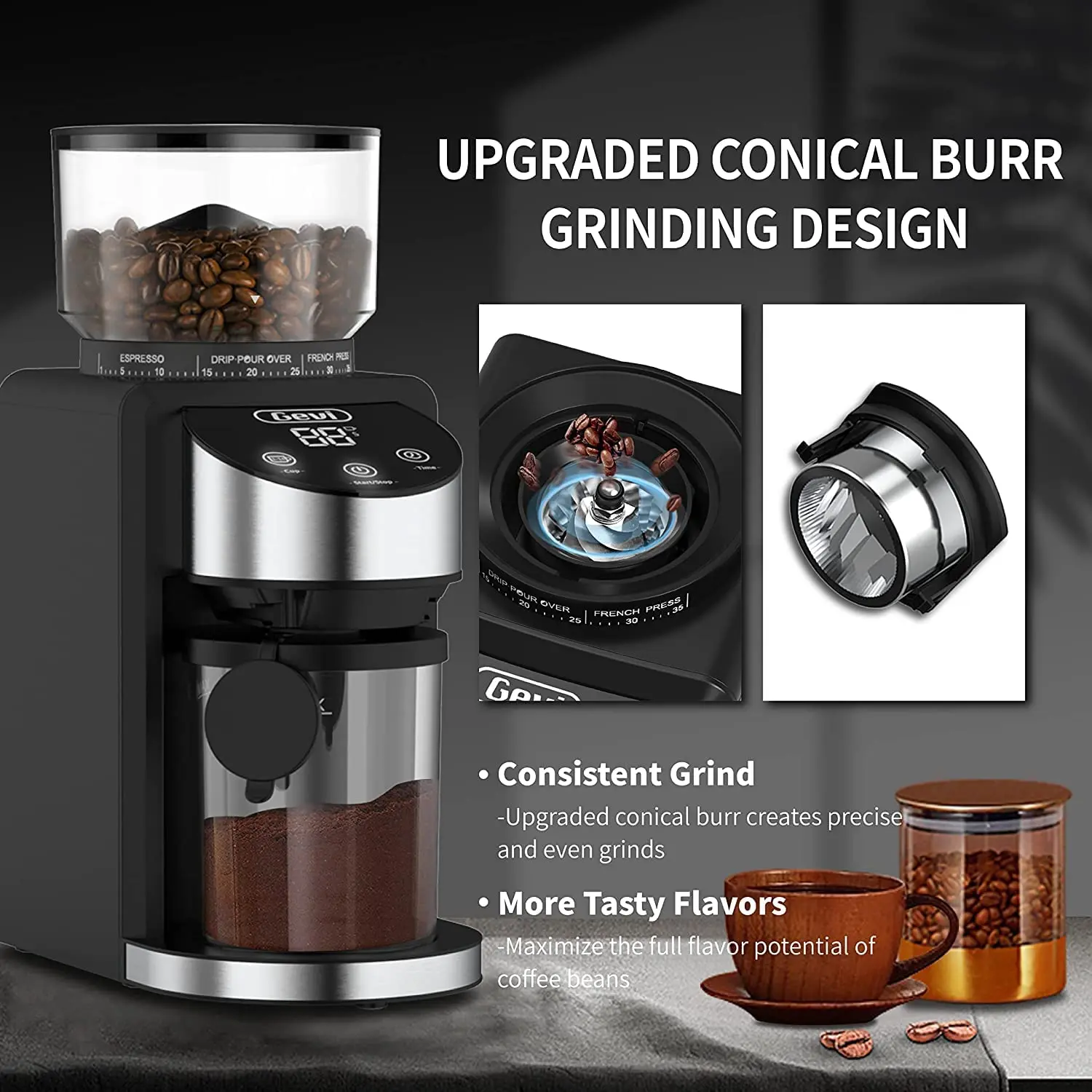 Electric Coffee Grinder, Adjustable Burr Mill with 35 Precise Grind Settings, Black, New enlarge