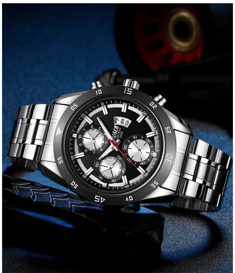 Часы наручные мужские кварцевые с большим циферблатом и хронографом - купить по