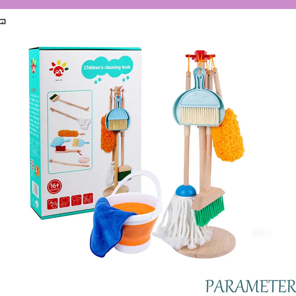 Детский набор для уборки симуляции домашней игрушки из дерева, безопасная метла, швабра, инструмент для развития рук малыша раннего возраста.