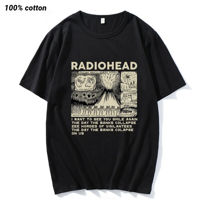 

Radiohead Vintage Print T Shirt Mens Oversized 100% Cotton Unisex T-shirts Hop Rock Band Music Album Tees Harajuku Male Tops