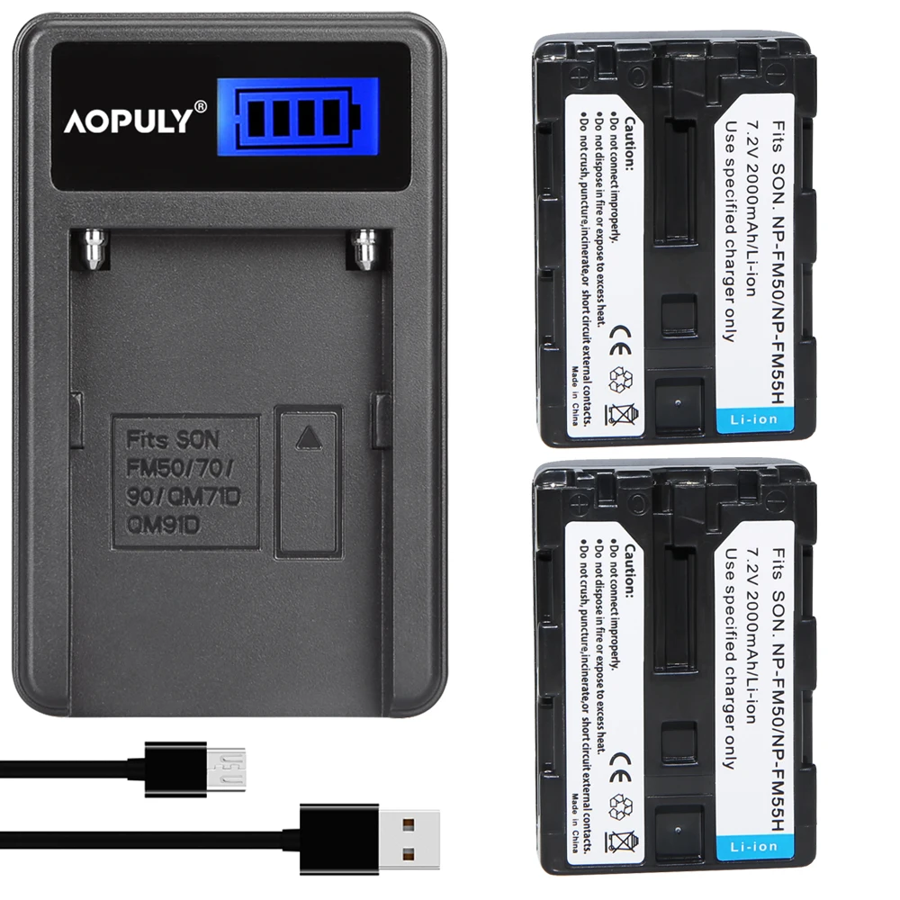 

AOPULY 2Pcs NP-FM50 NP FM50 NPFM50 Camera Battery + LCD USB charger For Sony Alpha A100 DSLR-A100 A100K CCD-TRV408 DCR-PC105