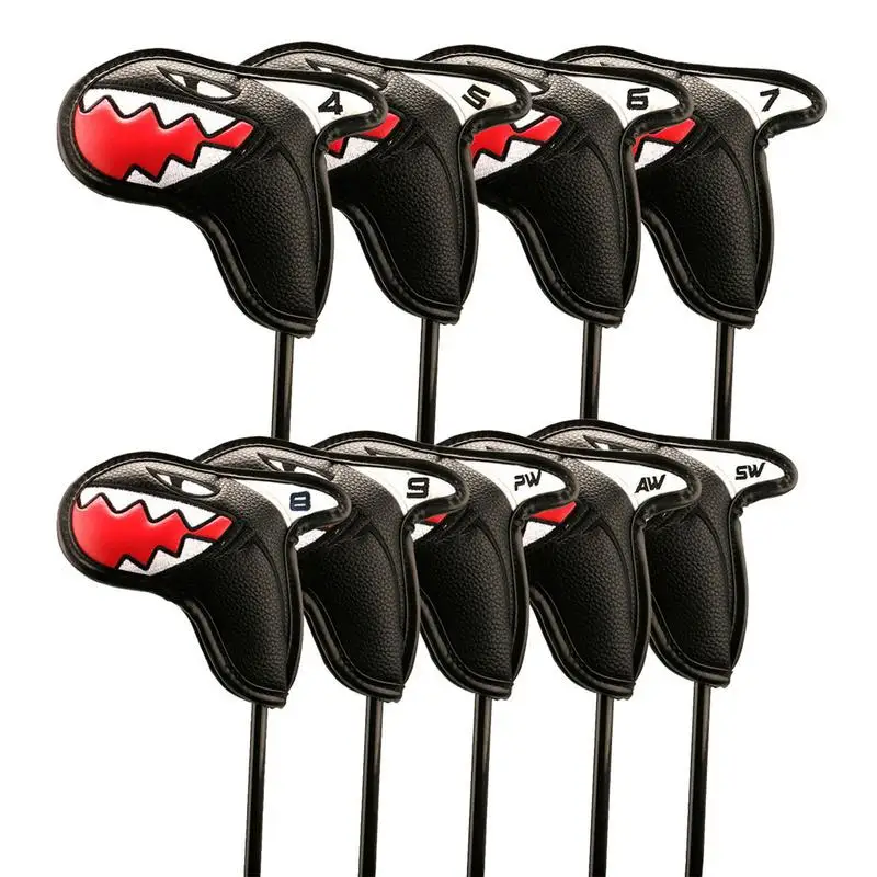 

Golf Club Head Cover Set 9Pcs Universal Golf Iron Headcover Cute Sharks Design With Number Protective Golf Accessories