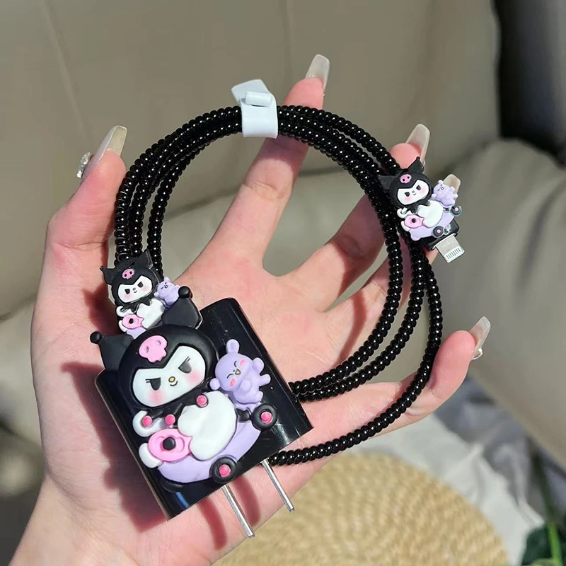 

Cartoon Sanrio Kuromi Charger Protective Cover iPhone15 14 Kawaii Apple 18 20W Cute Data Cable Cover Anti-Breaking Girls Gifts