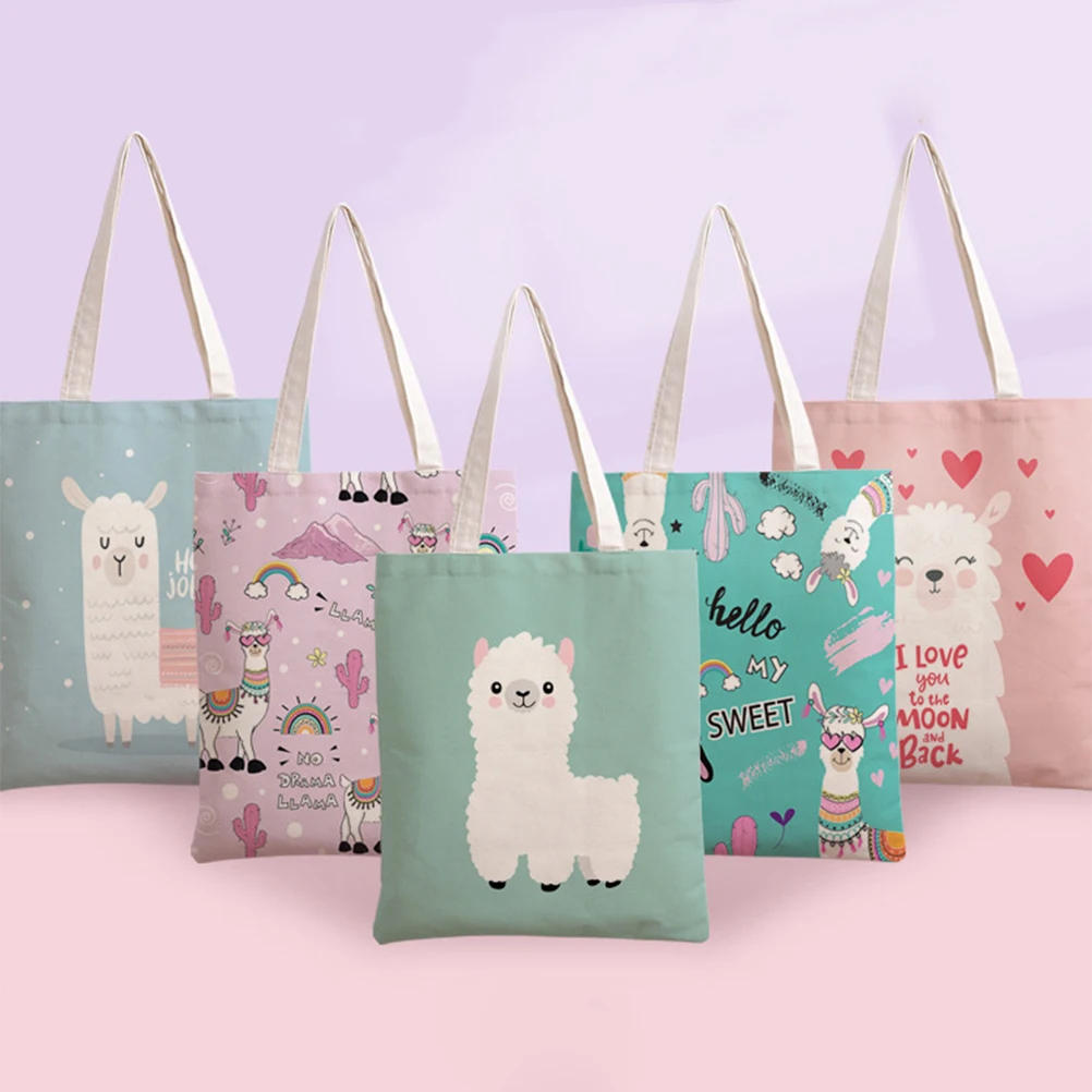 

Women Canvas Shopping Bag Cartoon Alpaca Books Bag Female Cotton Shoulder Bag Eco Handbag Tote Reusable Grocery Shopper Bags