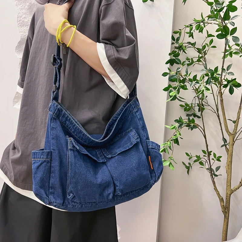 

Fashion New Women Lovers Street Denim Fabric Pocket Luxury Design Handbag Totes Satchel Underarm Crossbody Bag Man Shoulder Bag