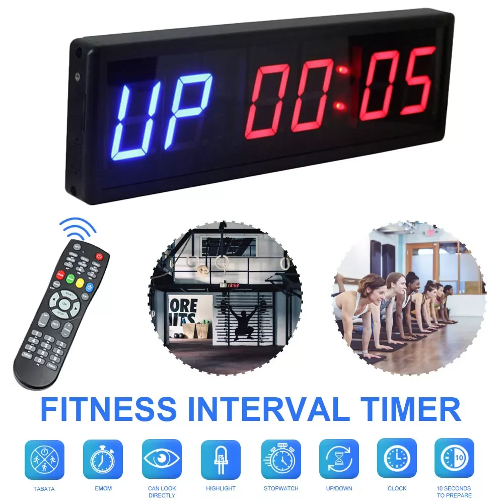 Timer Stopwatch with Remote LED Display for Gym Fitness Training Ideal Interval Timer Clock With Wall Mount Brackets
