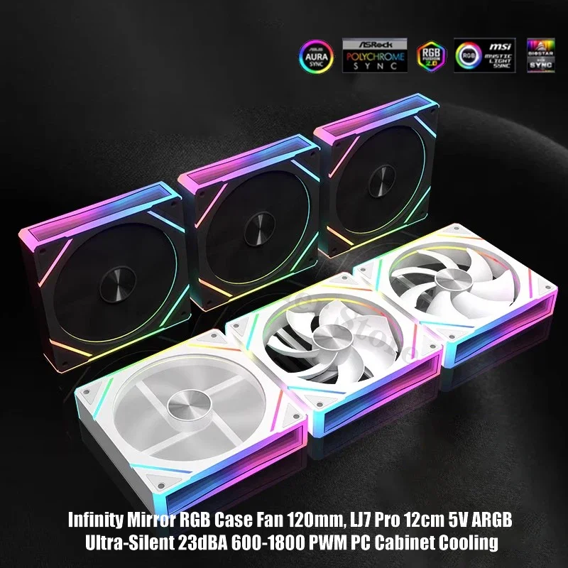 Зеркальный бесшумный RGB-вентилятор 120 мм 12 см 5 В 23dBA 600-1800 PWM для охлаждения шкафа LJ7