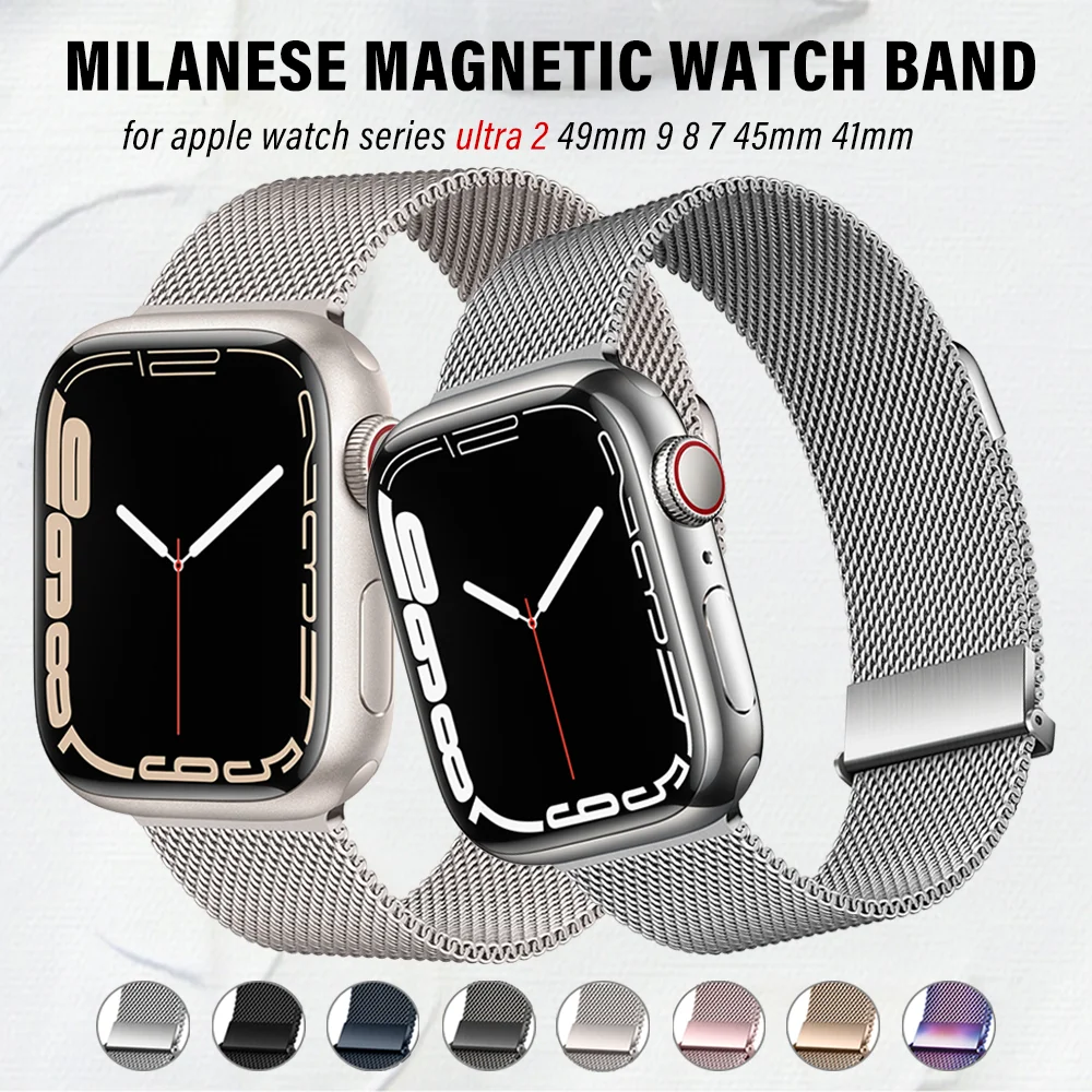 

Ремешок «Миланская петля» для Apple Watch Series 9 8 7 41 мм 45 мм Ultra2 49 мм, браслет для iWatch 6 5 4 SE 40 мм 44 мм 42 мм
