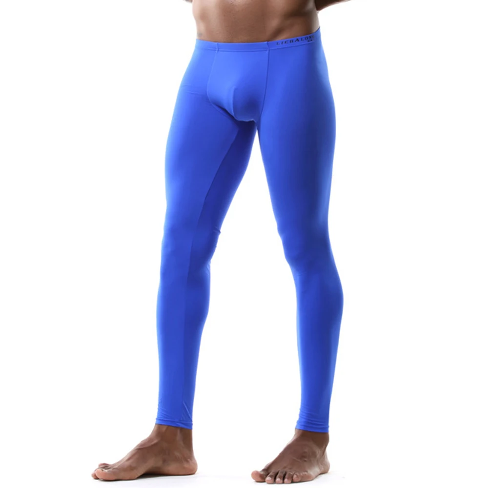Men Sexy Tight Low-Rise Thermal Underwear Solid Color Warm Pants Breathable Casual Home Trousers For Man