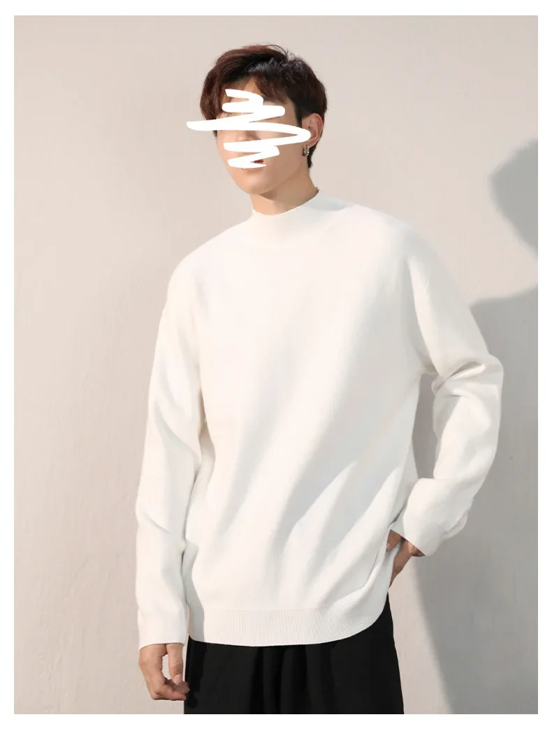 Мужской свитер-поло с высоким воротником и флисовой подкладкой теплый