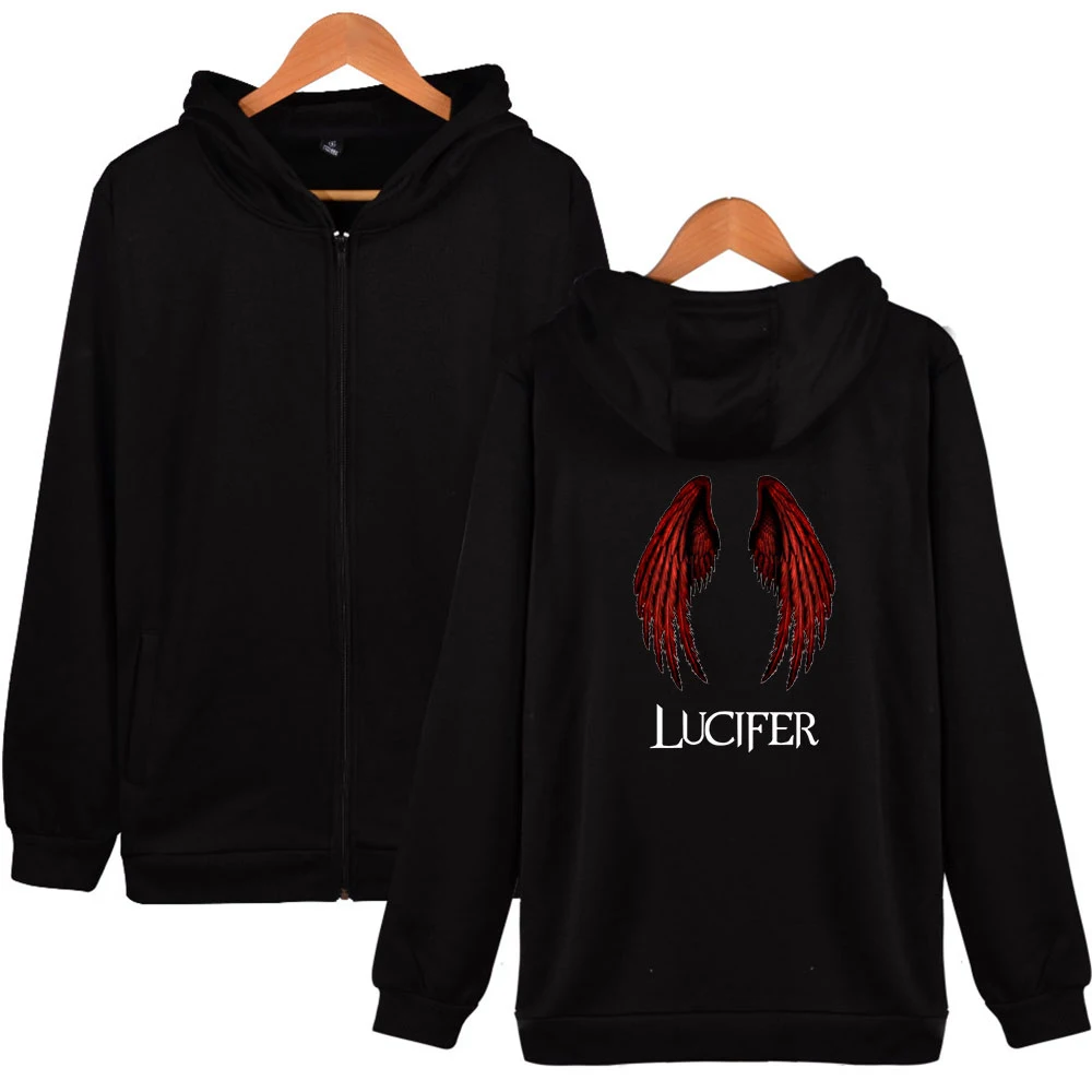 

TV Series Lucifer Zipper Hoodies Men Women Fashion Harajuku Popular Hoodies Jacket Hip Hop Casual Wing Print Hot Sale