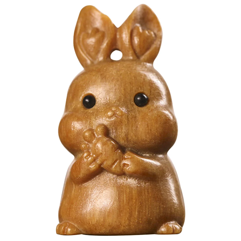 

Rabbit Bunny Statueanimal Wooden Accessories Inch Figurine Ornament Ornaments Charms Pendant Feng Mini Shui Zodiac Decor Year