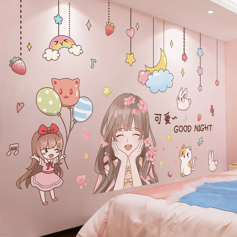 

[SHIJUEHEZI] Cartoon Girl Wall Stickers DIY Balloons Animals Wall Decals for Kids Rooms Baby Bedroom Nursery Home Decoration