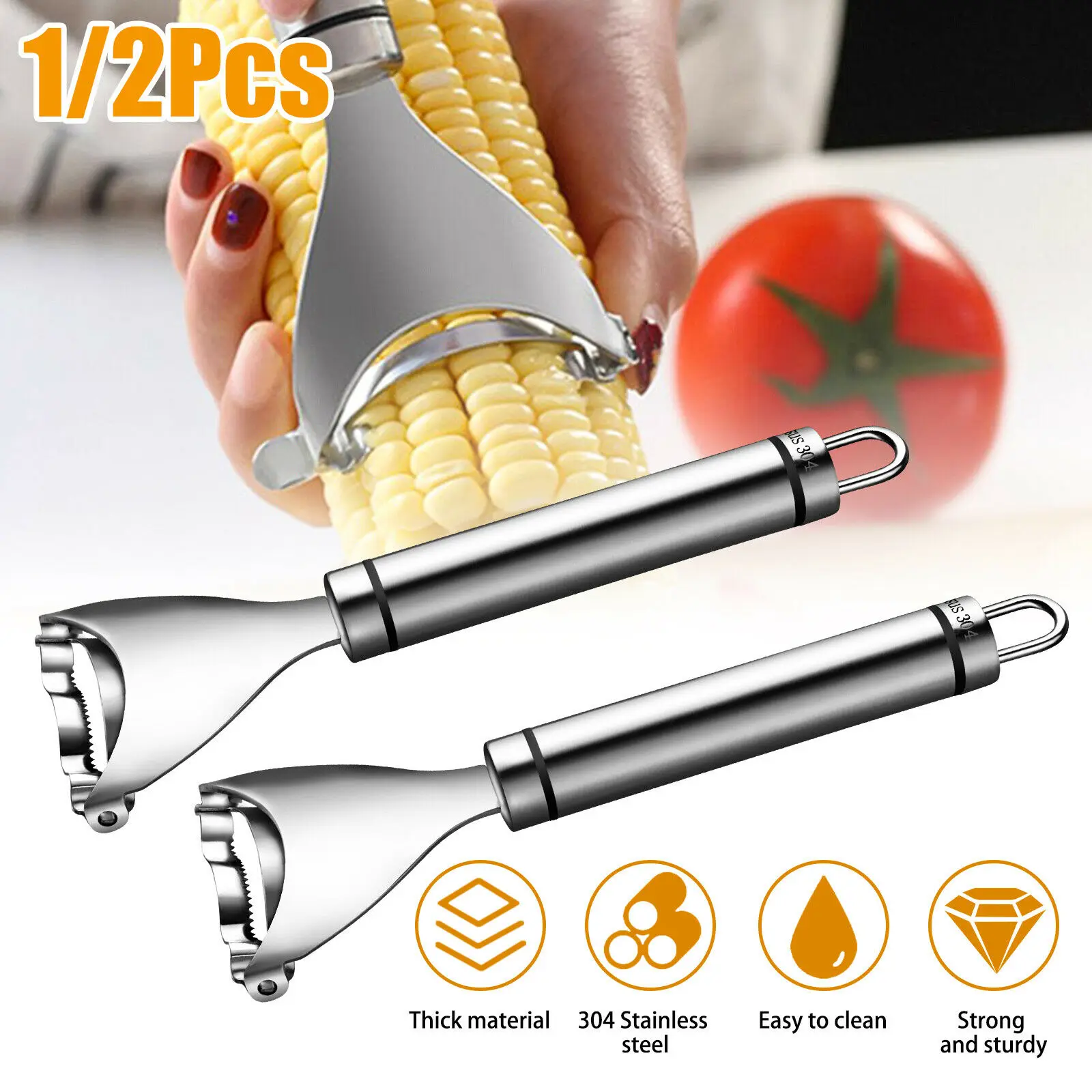 

2PCS Stainless Steel Corn Cob Peeler Stripper Cutter Remover Kitchen Kernel Tool