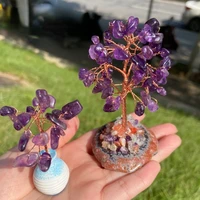 natural crystal money tree copper wire wrapped amethyst lucky tree agate slices mineral stone tree feng shui home decoration