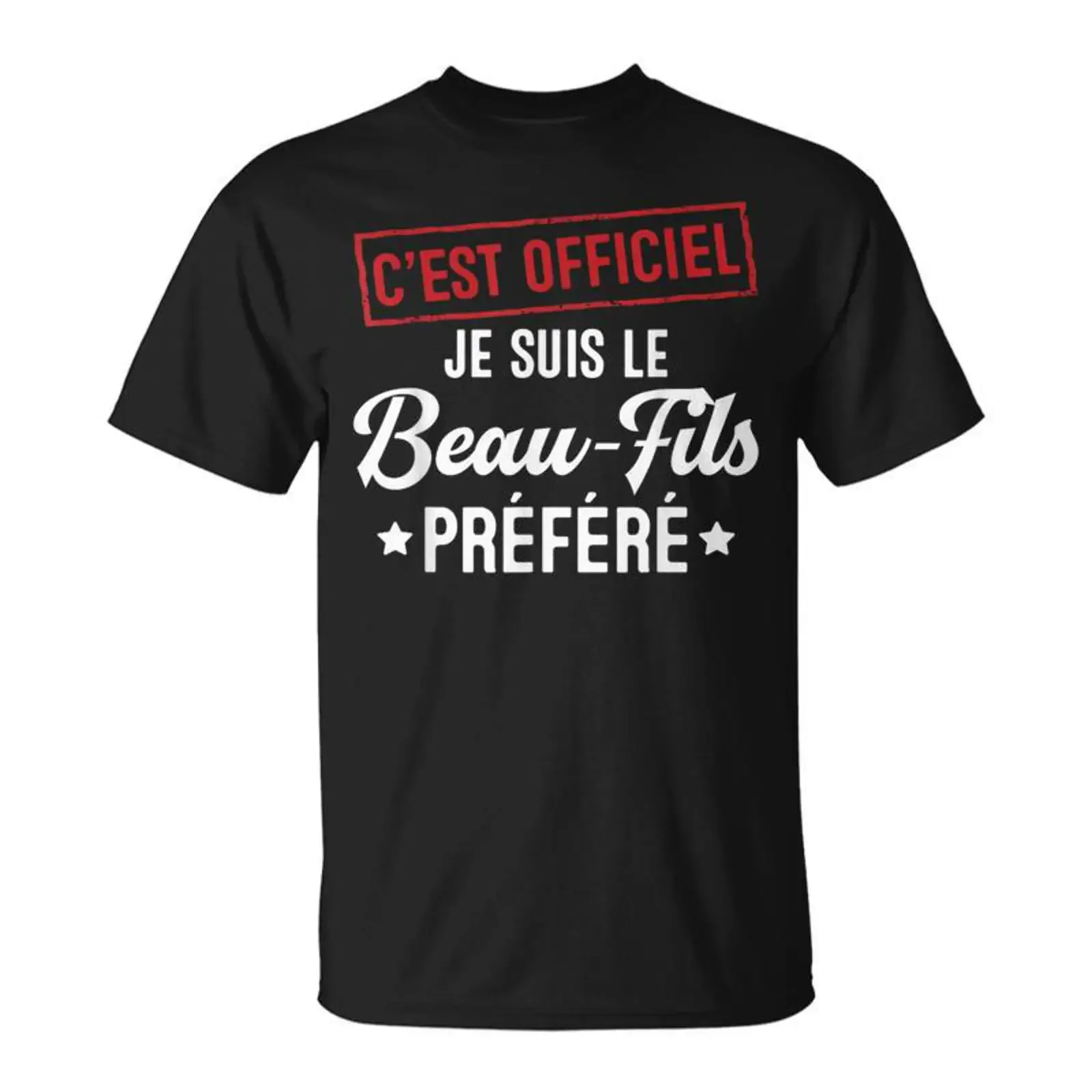 Фото Футболка C'est Officiel Jeuis Le Cadeau Préféré Beau Fils, винтажная, с эффектом потертости, дышащая, дизайнерская, универсальная, с графическим принтом №1