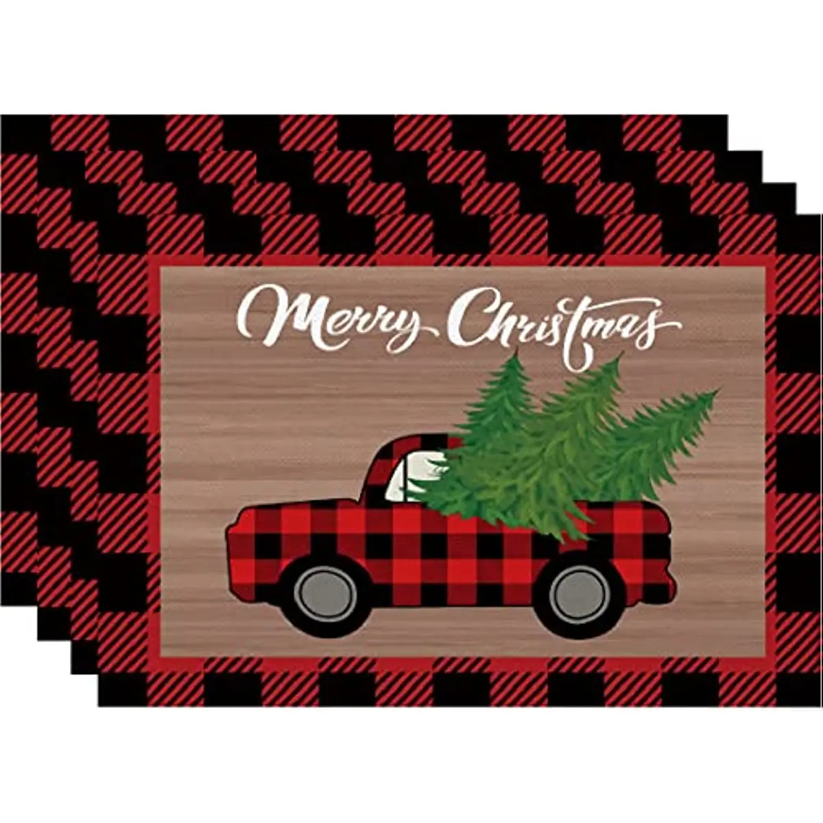 

Xmas Trees Wood Grain Merry Christmas Placemats Set of 4, 12x18 Inch Winter Table Mats for Dining Table Decorations Kitchen