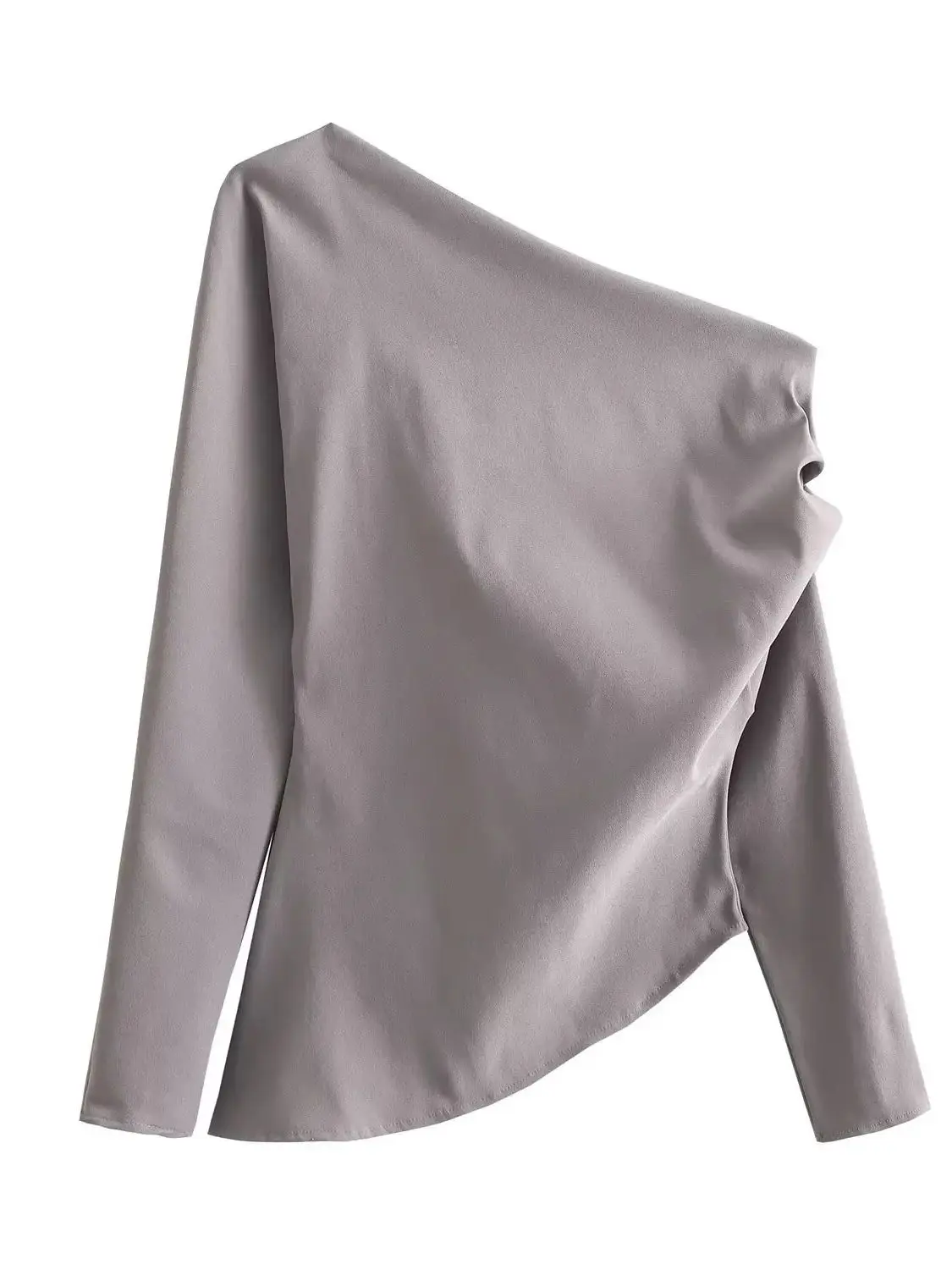 Zevity Женская Асимметричная Плиссированная Блузка На Одно Плечо С Длинным Рукавом