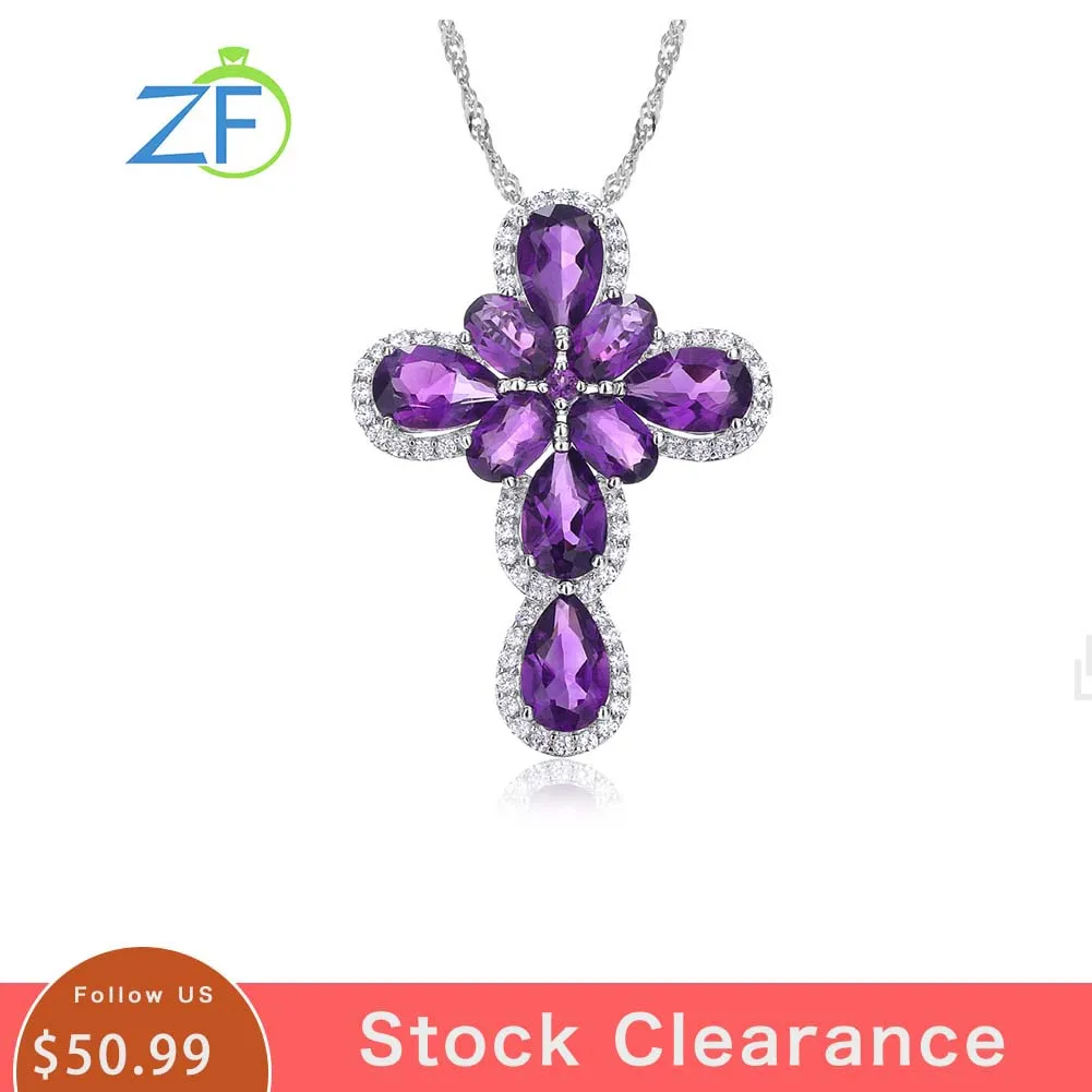 GZ ZONGFA Genuine 925 Sterling Silver Cross Pendant for Women 6.5 Carats Natural Peridot Amethyst Topaz Necklace Fine Jewelry