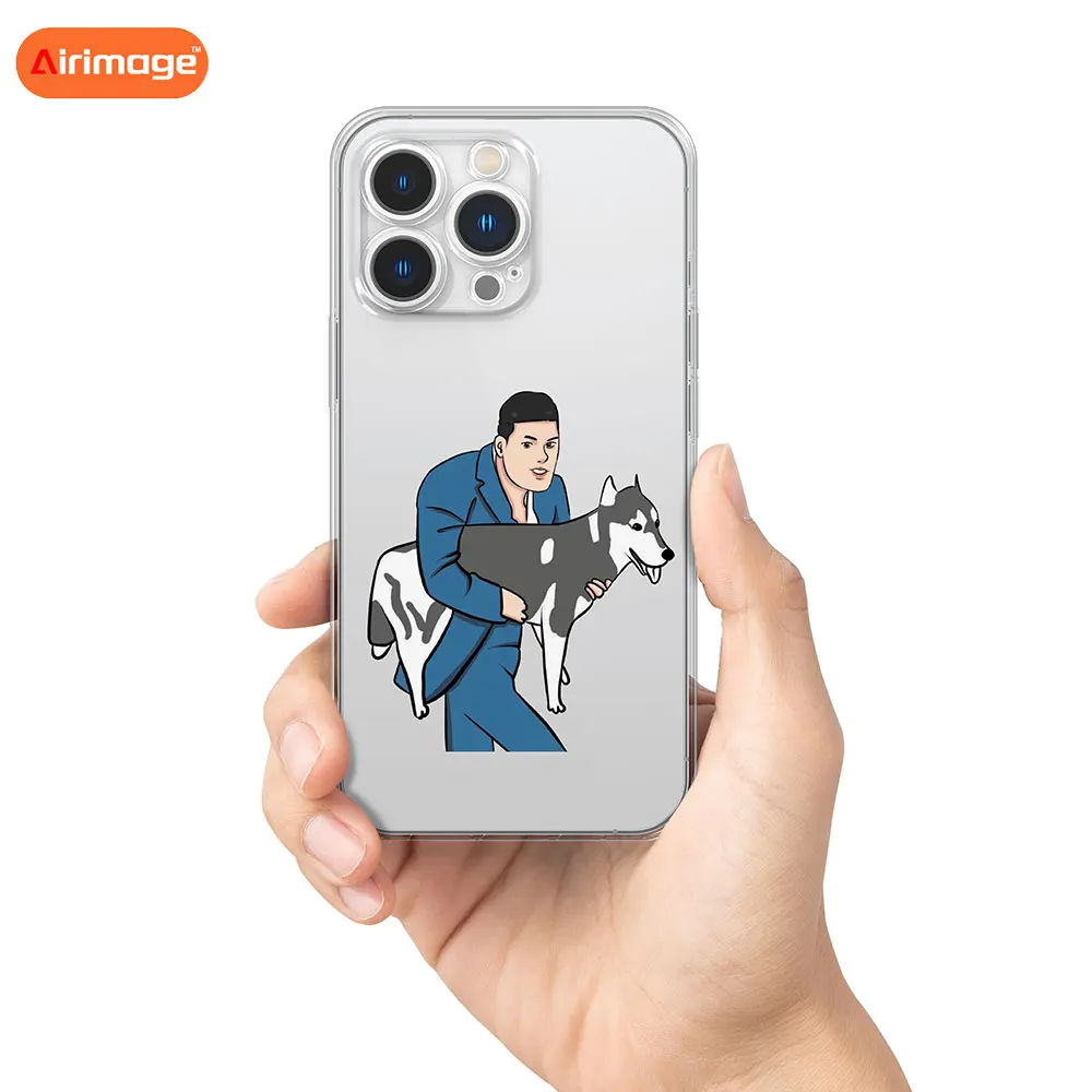 

Shockproof Phone Case For Iphone 14 12 13 Mini 11 Pro Max Xs XR 6 6s 7 8 Plus Cartoon Man and Dog Print Transparent Back Cover