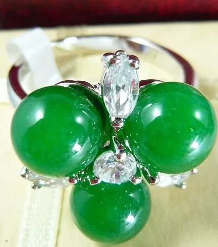 

wholesale beautiful design 8mm 3 green Natural jade flower fashion ring(#7.8.9)