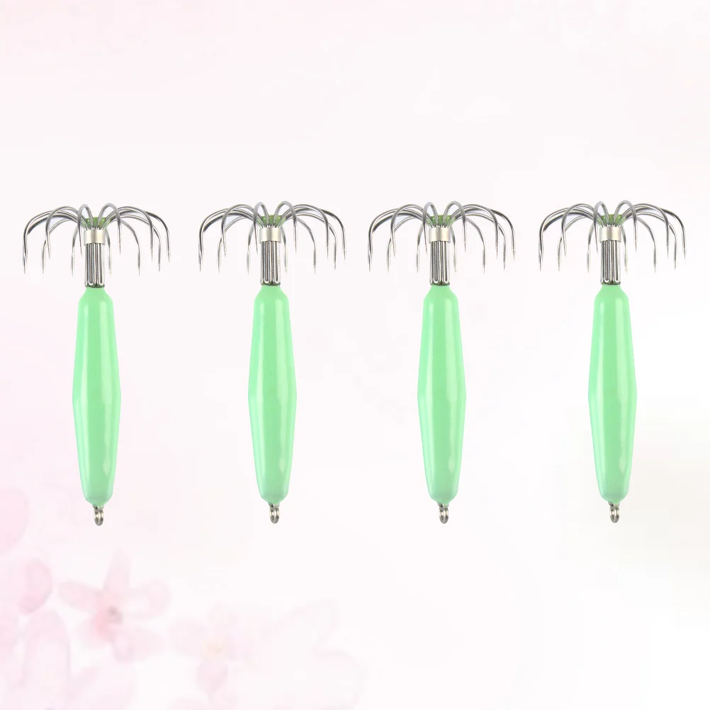 

4Pc 12 Needles 35g Glowing in Dark Night Luminous Fishing Lures Baits Squid Jigs Hooks Light Green Fishing Lure Hook Bait