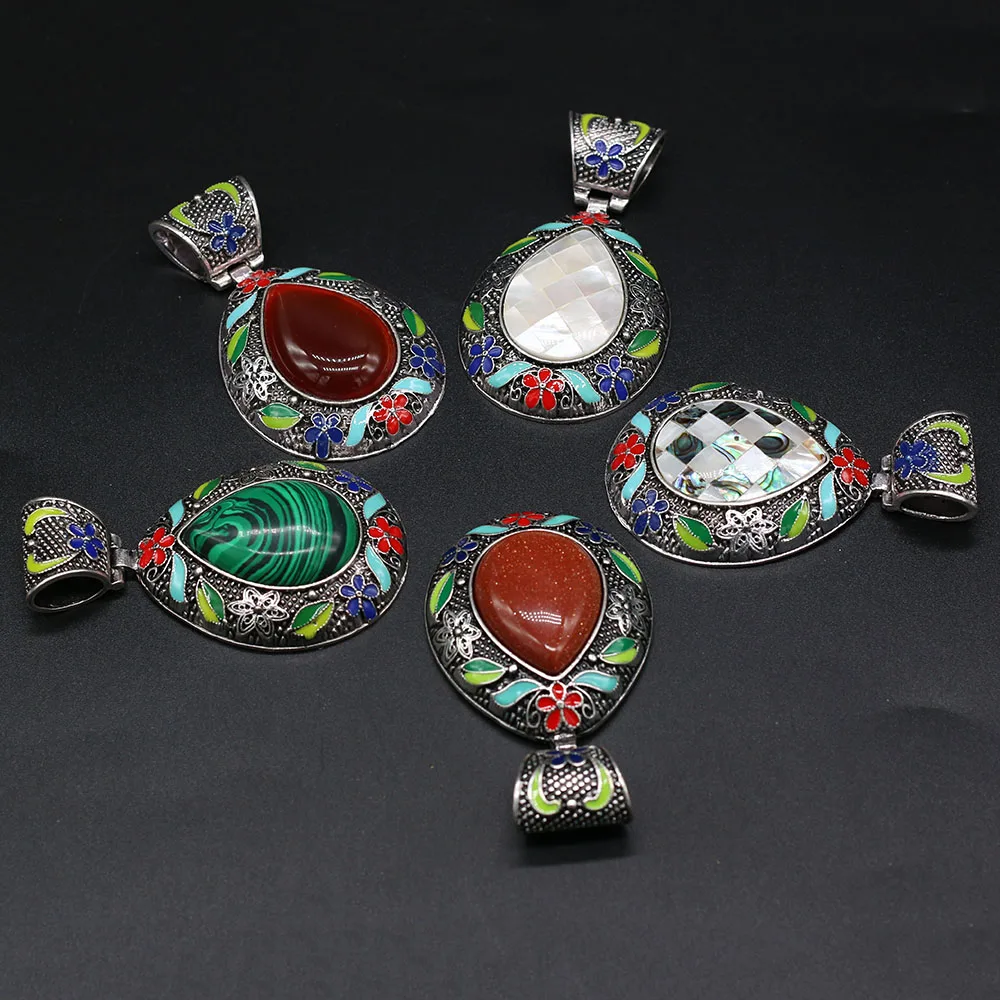 

New Style Pendant Natural Stone Cloisonnes Drop-Shaped Pendant Charms For Jewelry Making DIY Necklace Anklet Accessory