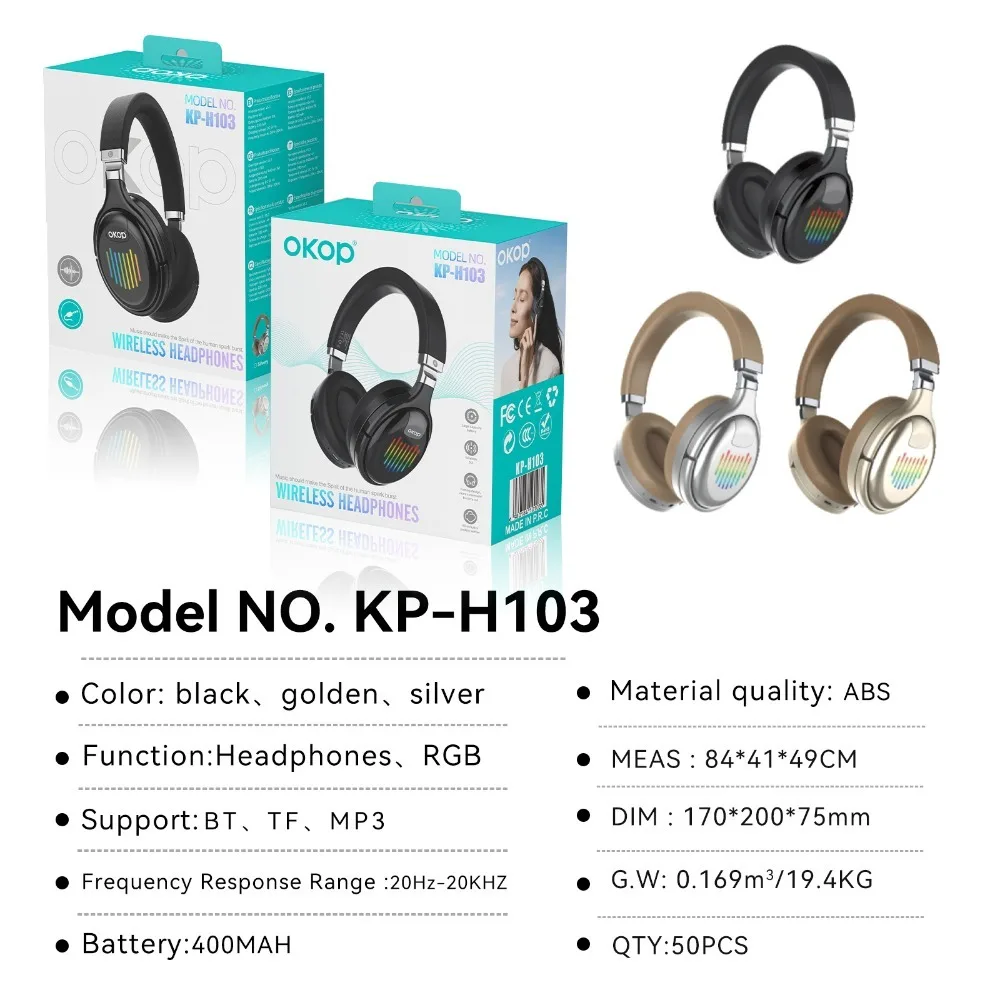 OKOP Беспроводная Bluetooth-гарнитура, складная RGB-гарнитура, активное шумоподавление, динамический динамик, подходит для ноутбуков наушники (art.: 3920d31f2e2ab) - 3920d31f2e2ab