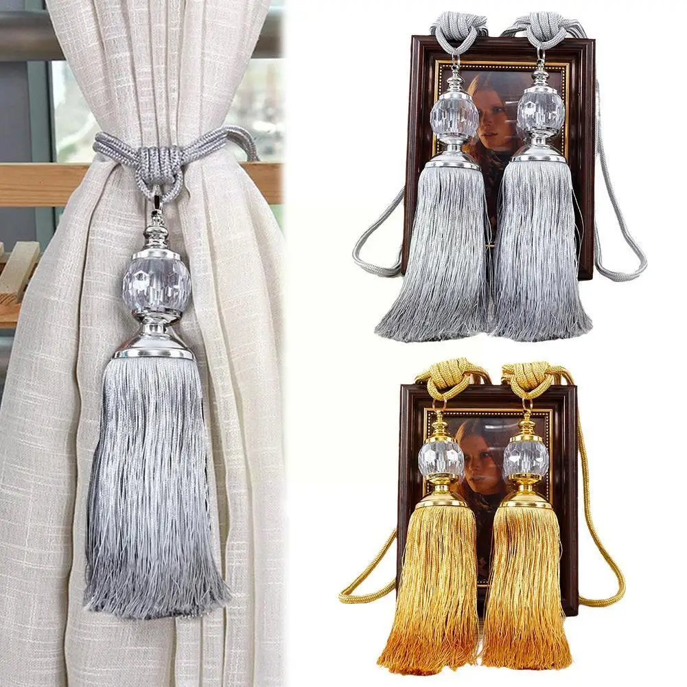 

1pair Retro Euro Faux Crystal Tassels Fringe Curtain Rope Window Tieback Drapes Curtains Hanger Door Decoration Decor Tieba S9n0