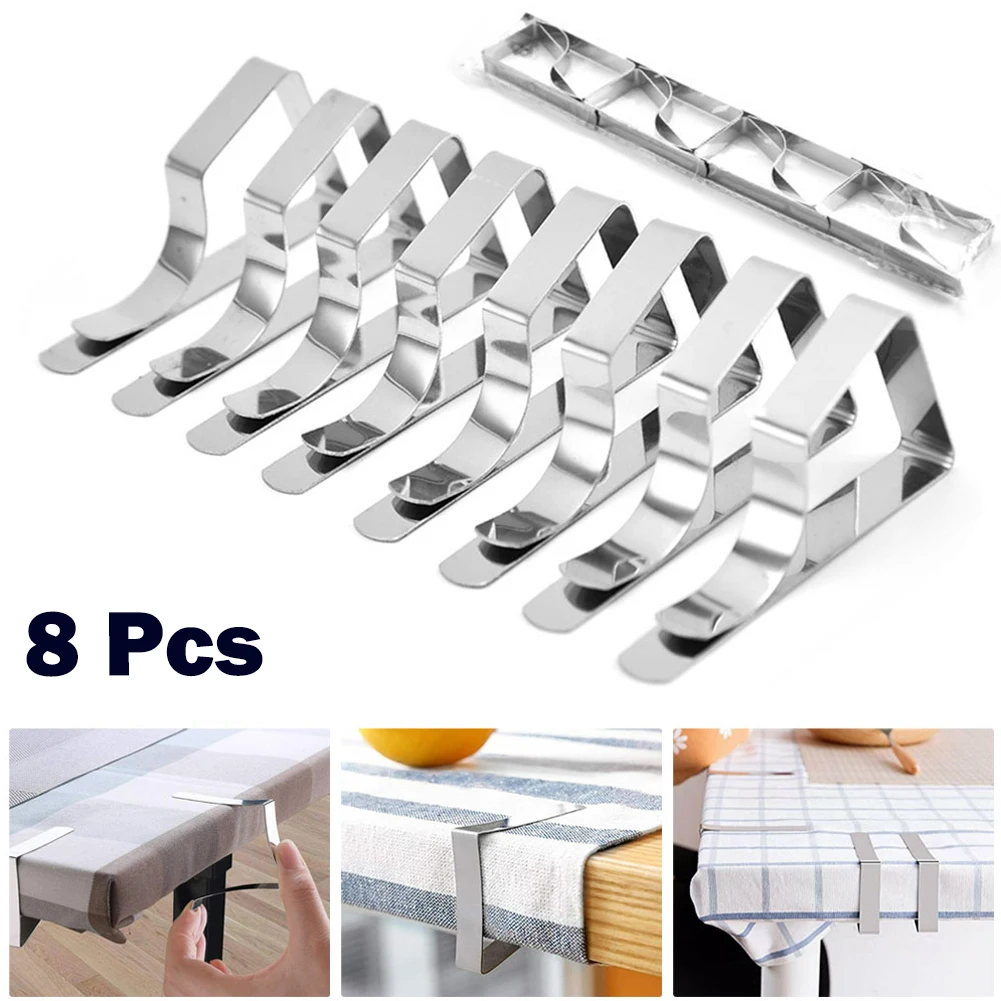 

8 Pcs Stainless Steel Anti-Slip Tablecloth Clamps Non-slip Securing Holder Wedding Camping Promenade Table Cloth Cover Fix Clips