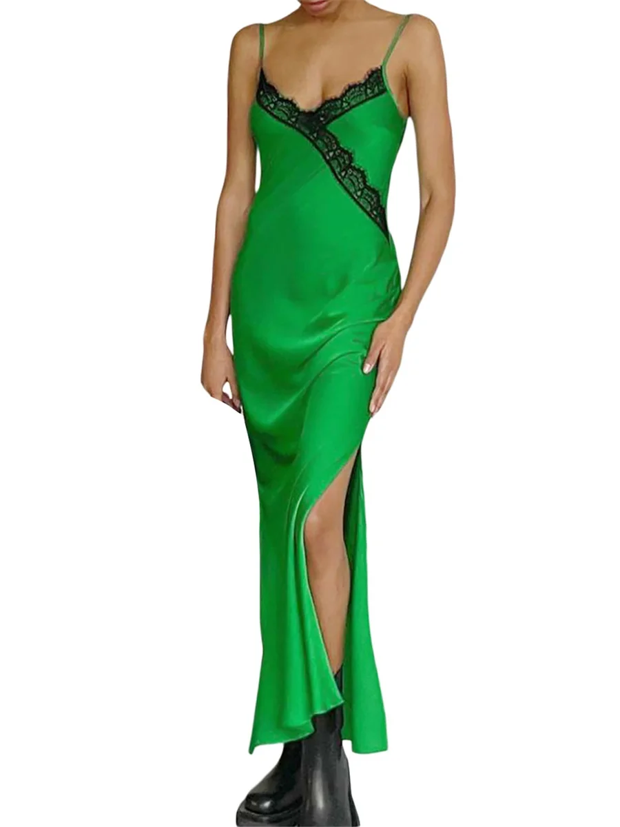 

Повседневное платье omen на бретелях-спагетти без рукавов с открытой спиной с цветочным кружевом однотонное/лоскутное длинное платье с разре...