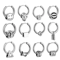 punk crystal spring hoop earrings circle geometric stainless steel earring gift for friends women men vintage rock skull jewelry