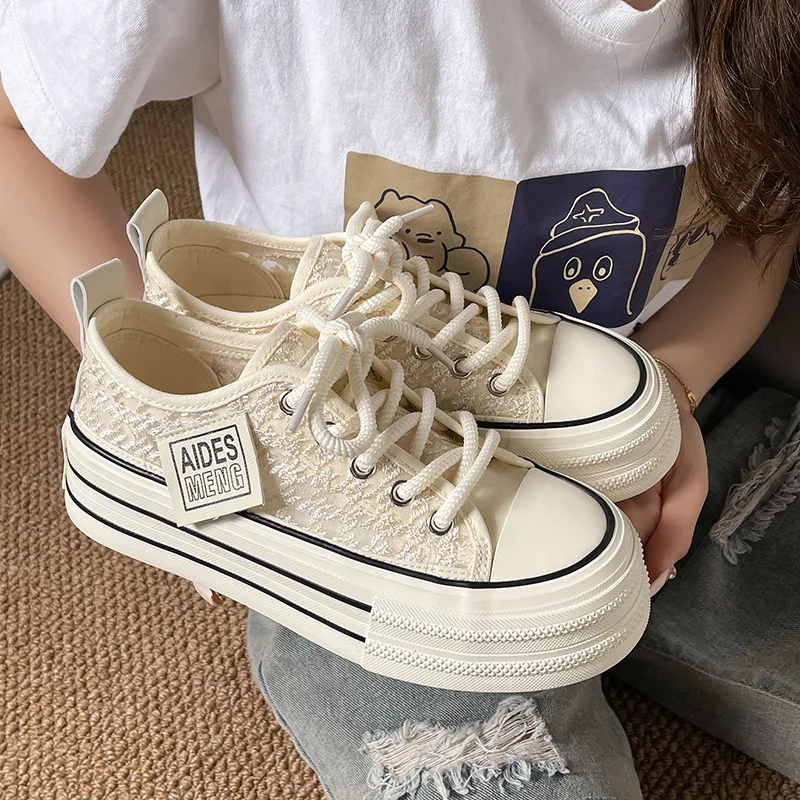 2023 Spring/Summer Women's Platform Canvas Shoes Elevated Thick Sports Shoes Girls' Outdoor Sports Shoes Women's Thick Sole Shoe