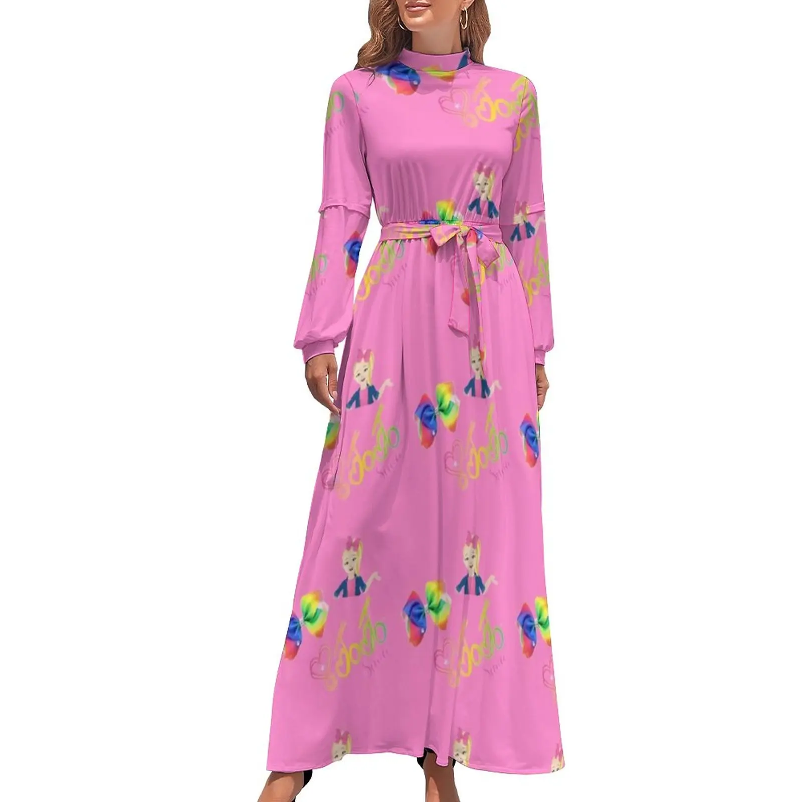 

Cute Jojo Siwa Print Dress Dance Moms Street Fashion Beach Dresses Woman Long-Sleeve High Waist Sexy Long Maxi Dress