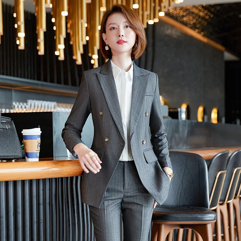 2022 High-end Women's Suit Pants Two-piece Business Wear Spring Autumn Fashion Striped Ladies Jacket High Waist Slim Trousers