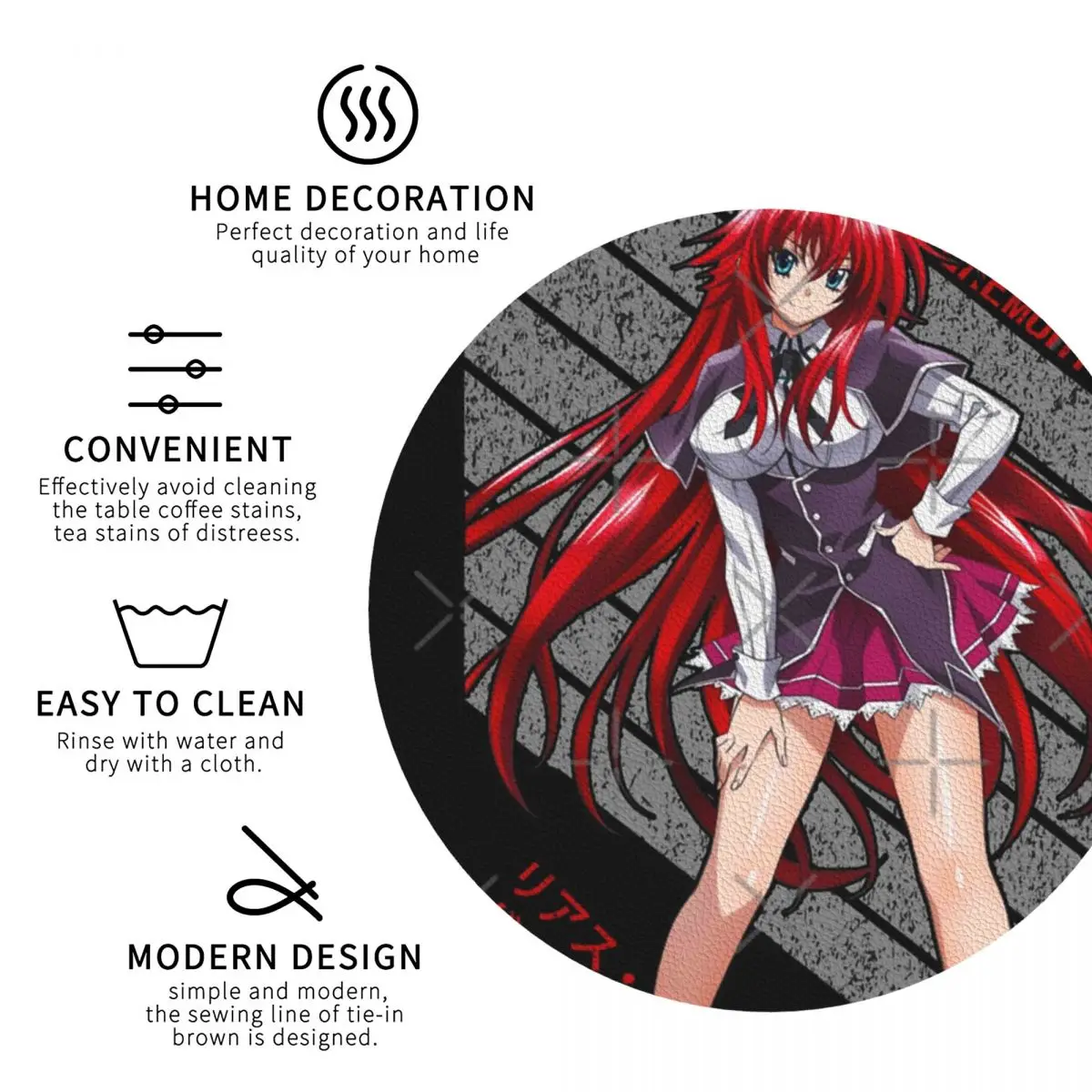Rias Gremory — кожаные подставки для кухонного бара средней школы DxD (4 шт. в упаковке)