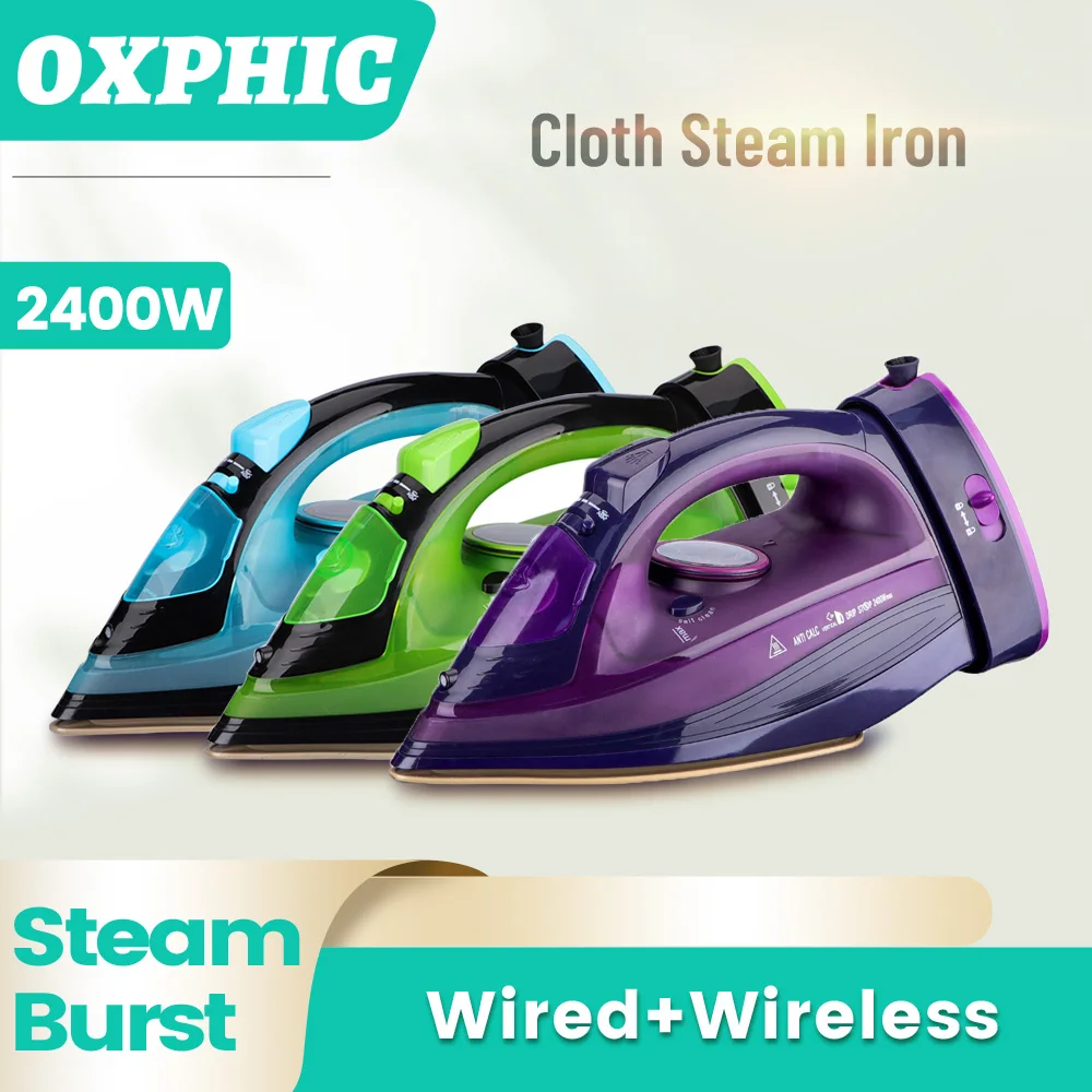 OXPHIC 2400W Steam Iron for Clothes Wireless and Wired iron 2 in 1 Clothing Irons Ironing Clothes Vertical Steam Iron for Cloth