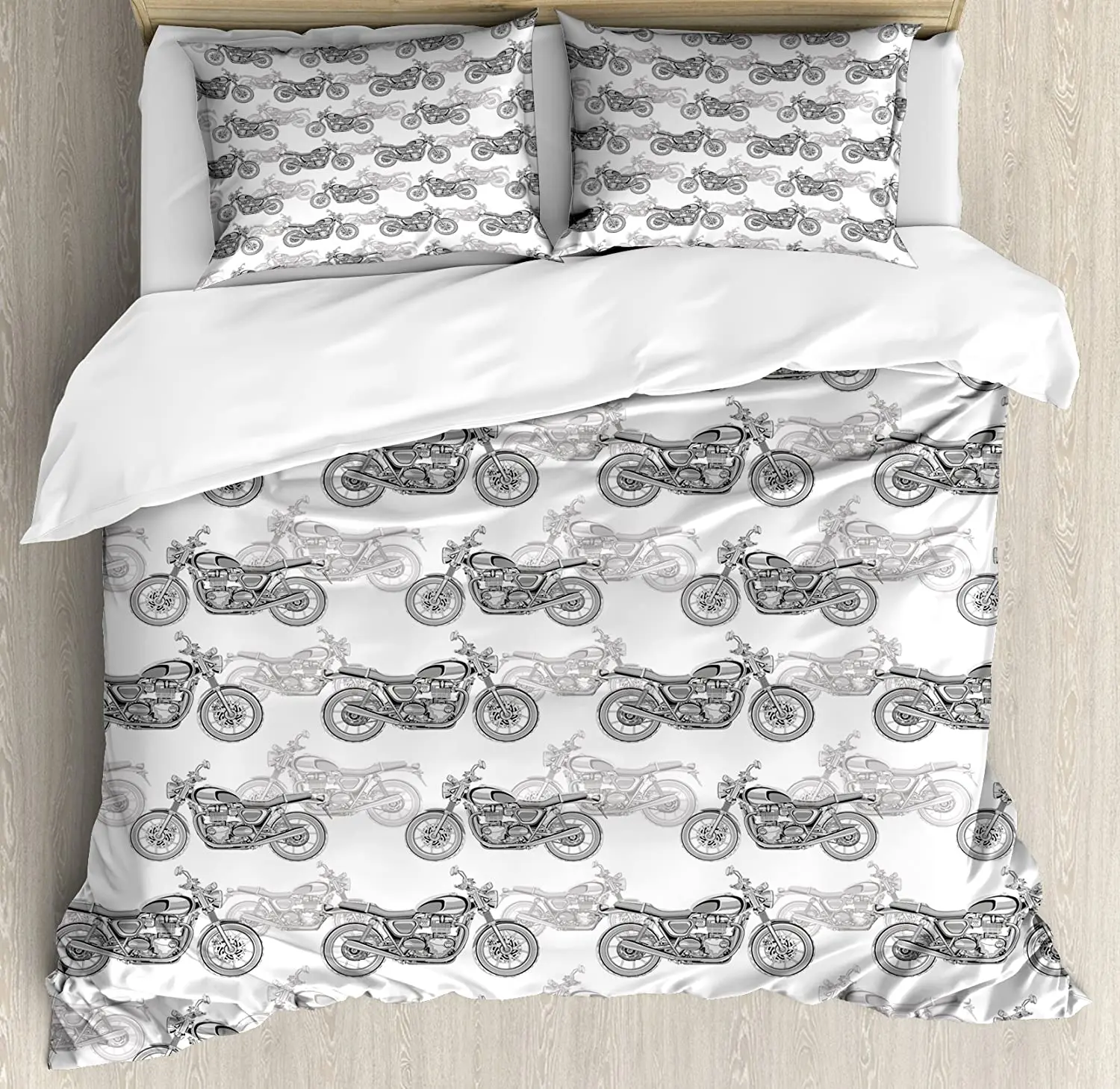 

Motorcycle Bedding Set For Bedroom Bed Home Realistic Grayscale Illustration of Classic Mo Duvet Cover Quilt Cover Pillowcase