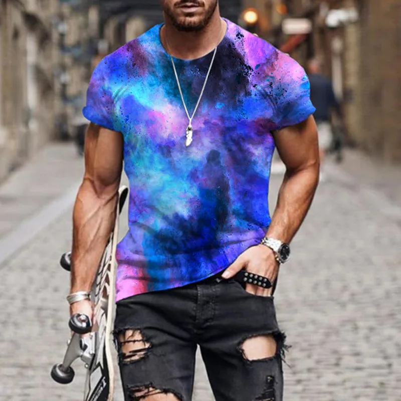 

Summer 2022 New 3D Printed Color Splatter Tie Dye Color Splatter Printed Short Sleeve T Shirt Men Women Hip Hop Harajuku Summer