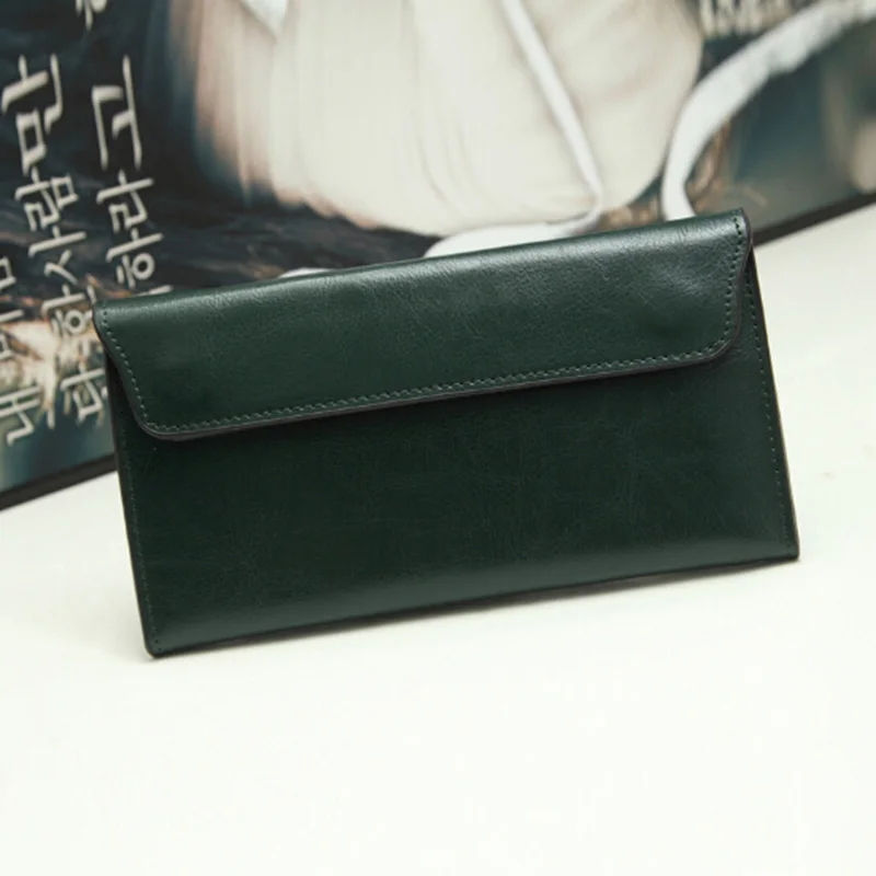 Slim Genuine Leather Women Wallet 2022 Casual Long Clutch Coin Purses Fashion Versatile Ladies Card Holder Flat Trend Dinner Bag