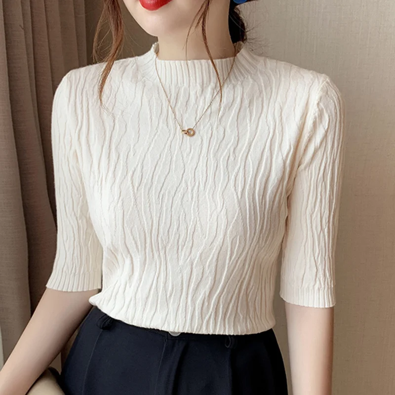 

Spring Summer Korean Fashion Solid Sweater Women Short Sleeve Tops 2022 Pull Femme Casual Slim Female Pullover Knitted Clothes