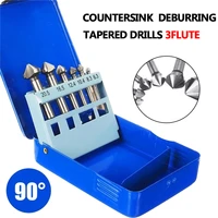 6pcs 6 3 20 5mm chamfering end mill cutter 3 flute round shank 90 degree hss countersink deburring tapered drill bit