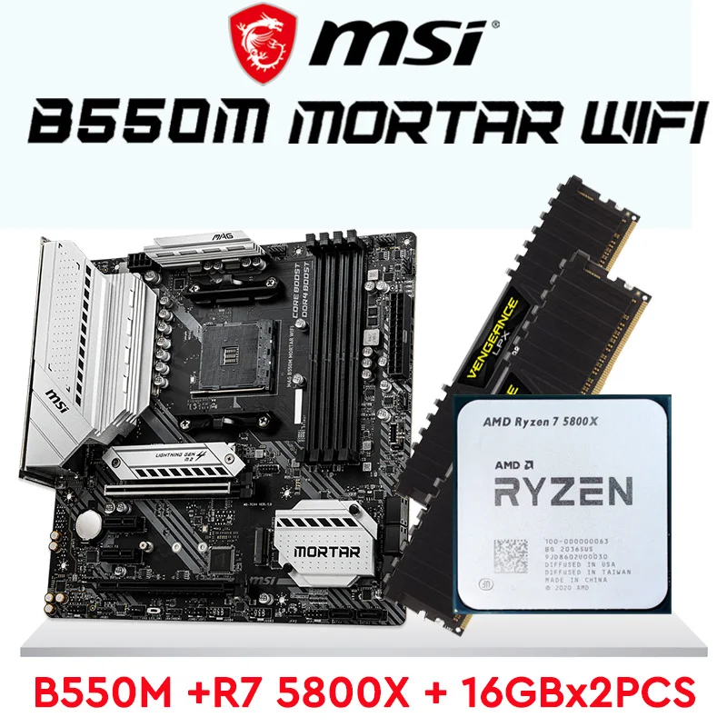 

AMD Ryzen 7 5800X CPU + MSI MAG B550M MORTAR WIFI AM4 Motherboard + 32GB DDR4 3200MHz Ram Full Combo Ryzen Kit B550 Mainboard