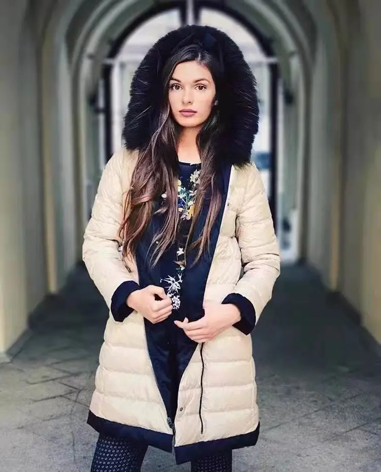 Long Down Coat Women 2022 New Winter Products Casual Solid Color Medium Length Down Jacket Hooded Collar Long Sleeve Zip Placket