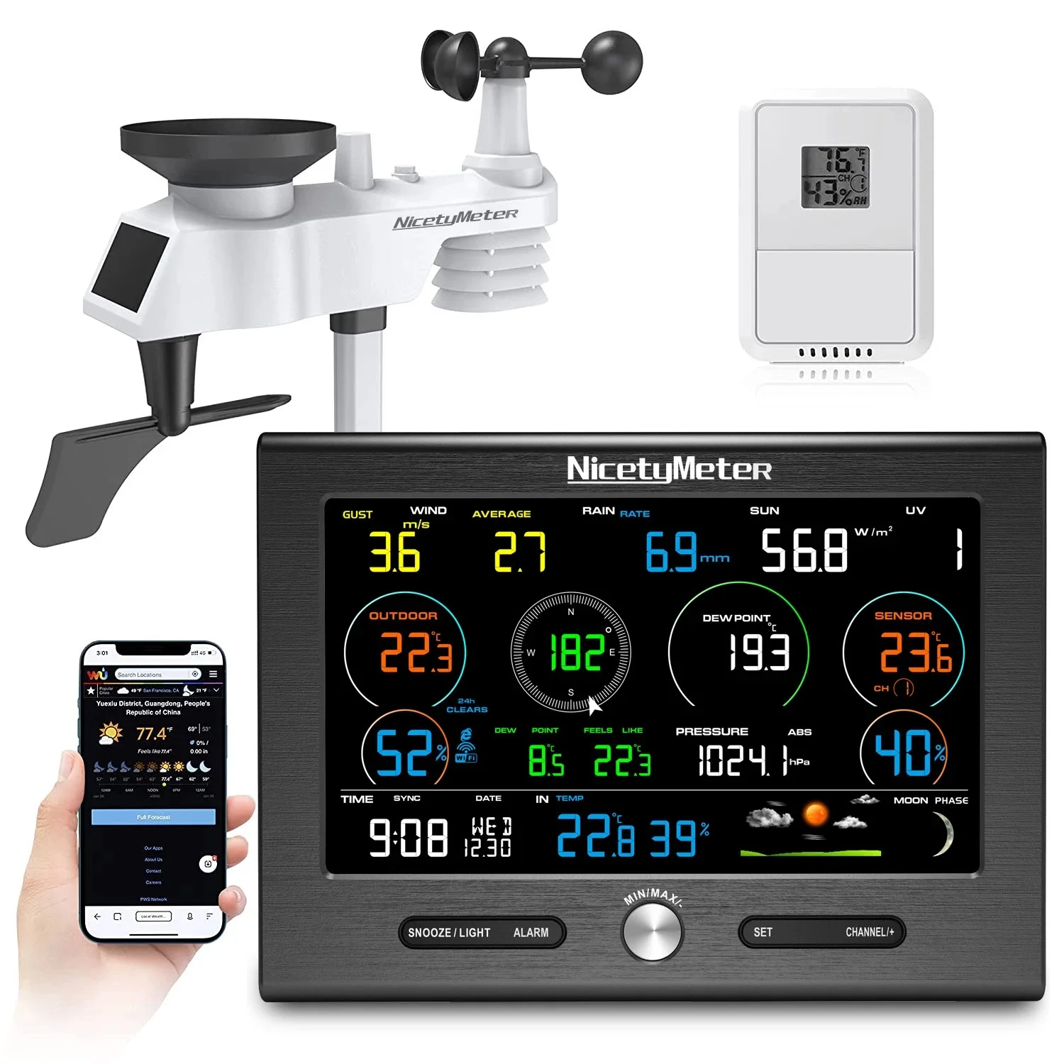 

0370 WiFi Weather Station 7 in 1 Rain Gauge Weather Forecast Weathercloud Temperature Humidity 8 Channels