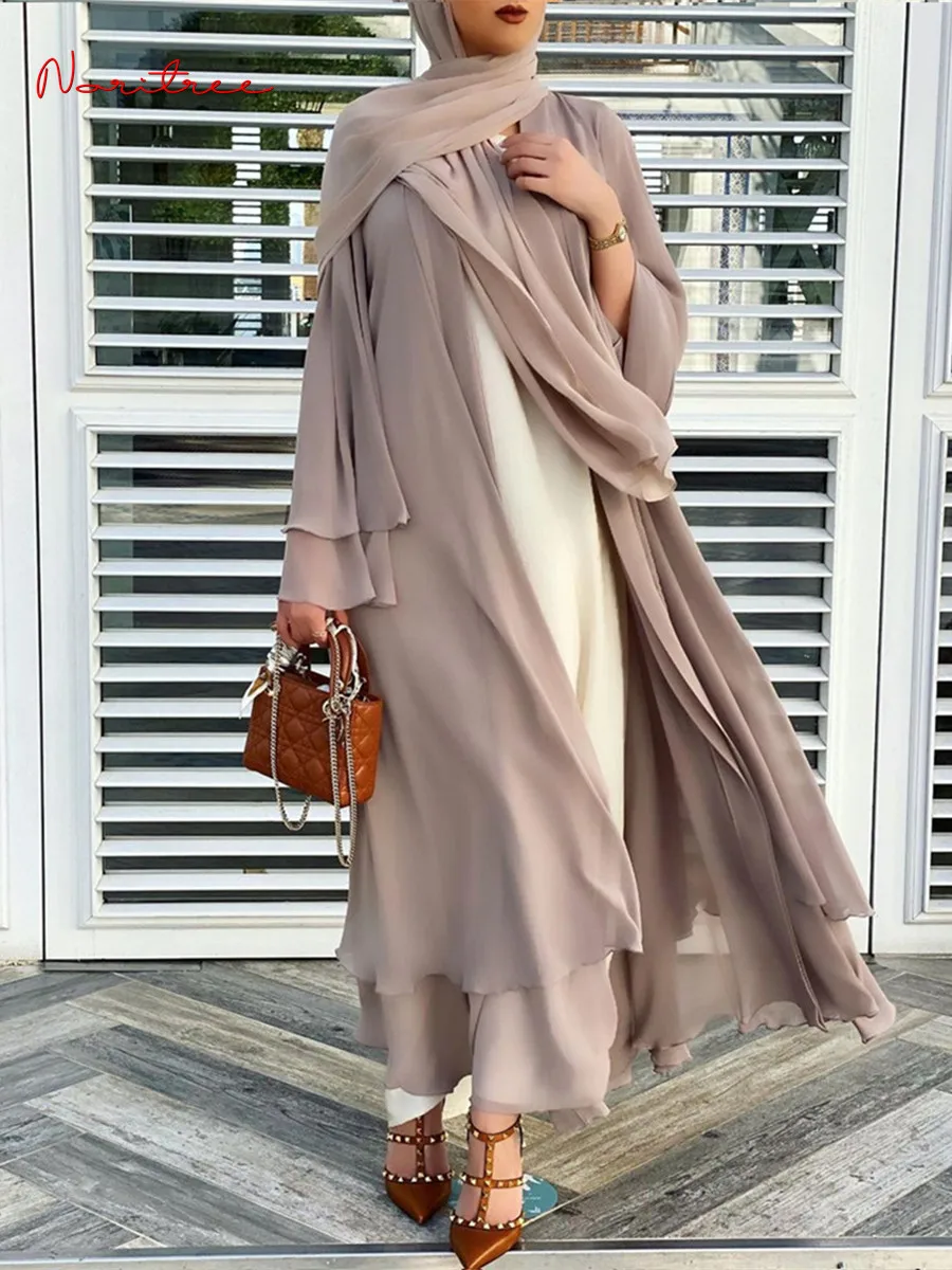 

Fake Two Pieces Open Abaya Kimono Dubai Kaftan Muslim Cardigan Abayas Dresses Women Casual Robe Femme Caftan Islam Clothes F2664